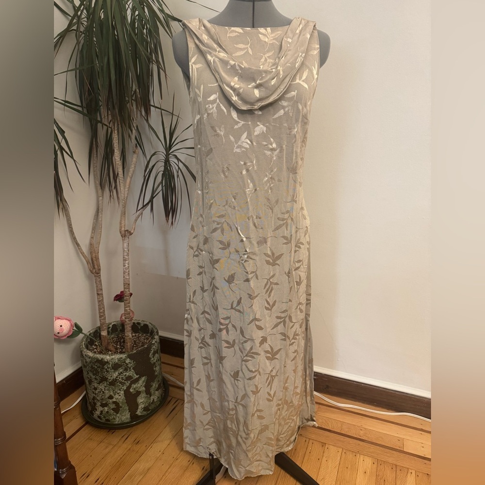 Vintage Prom CDC Petites Gold Floral Jacquard Maxi Dress - Cowl Neck